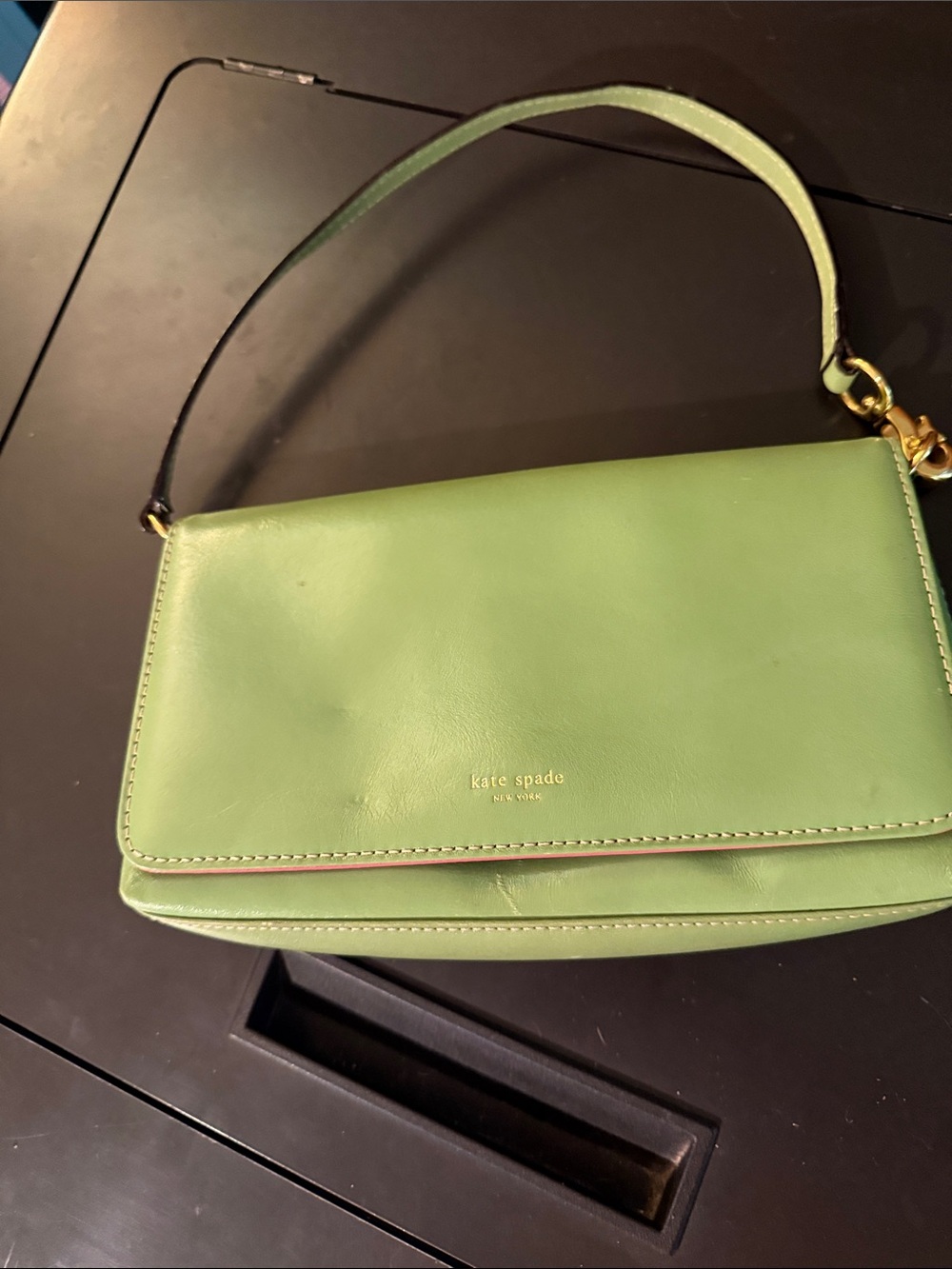 kate spade Green Leather Shoulder Clutch with Top Handle